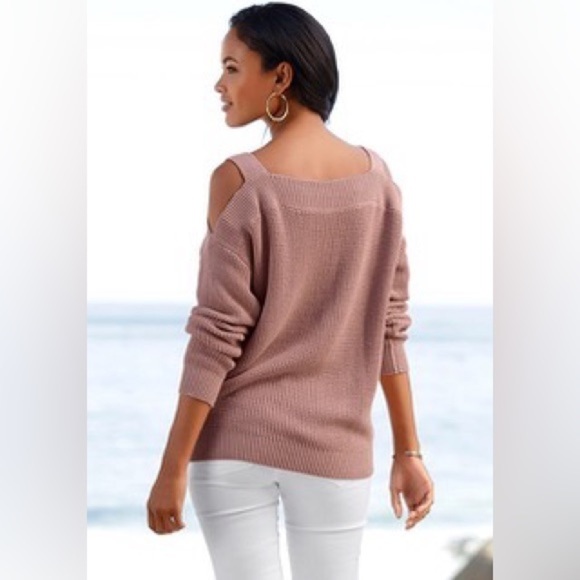 Polly & Esther Drop Sleeve Cut Out Cold Shoulder Sweater - Picture 2 of 7